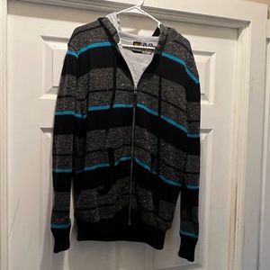 Mens Grey Black and Blue Striped Billabong Hooded Zip Up Sweatshirt
